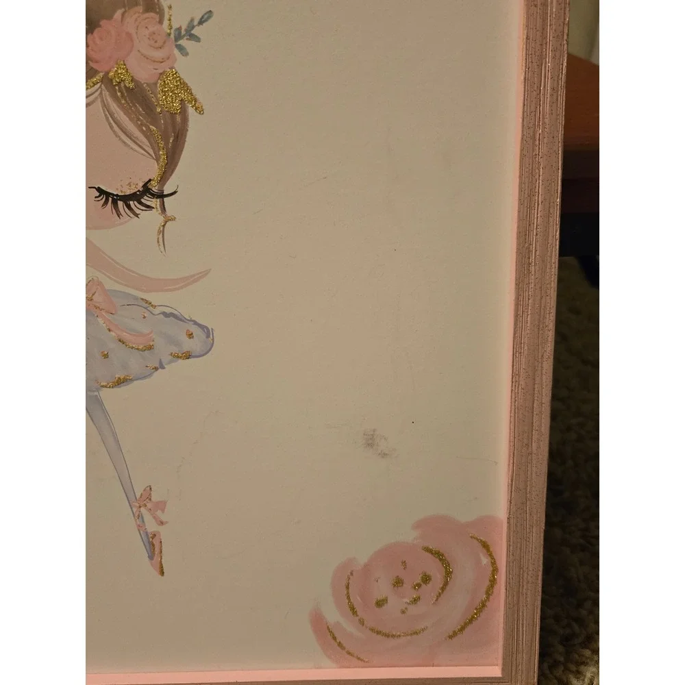 Hobby Lobby Ballerina Framed Wall Art Pink Gold‎ Glitter Nursery Decor 12x12